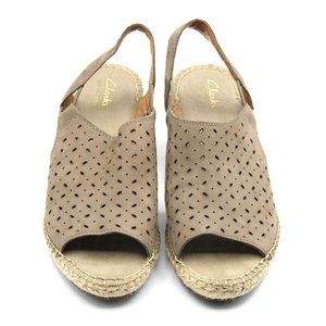 Clarks Artisan Leather Espadrille Wedge Sandals Petrina Gail, Taupe, Size 8.5
